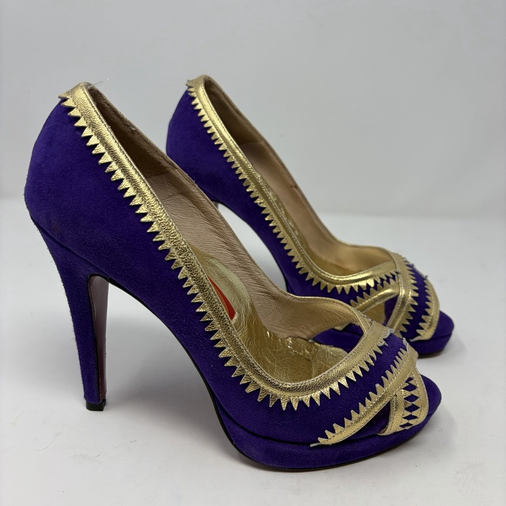 Alan Chen Couture Purple Suede Gold Trim High‎ Heels EU 38 Y2K Statement